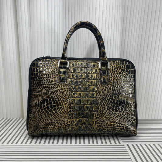 Men's Crocodile Leather Briefcase Gold