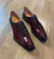 Crocodile Shoes Men's Crocodile Leather Brushed Wine Red Business Dress  Lace Up Shoes