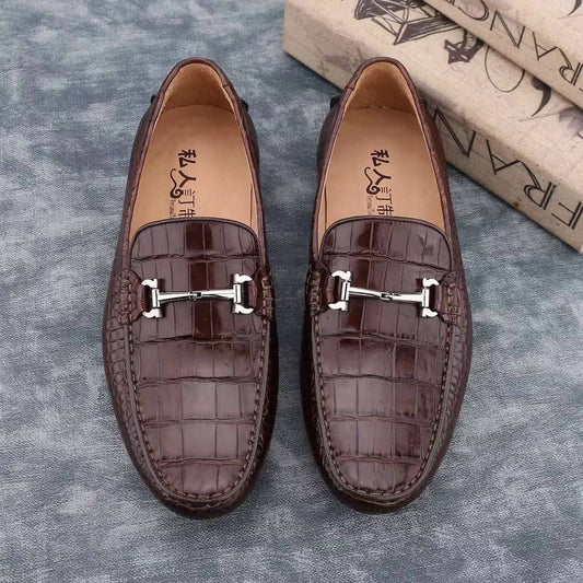 Crocodile Shoes Men's  Crocodile Leather Slip-On Bit Loafers