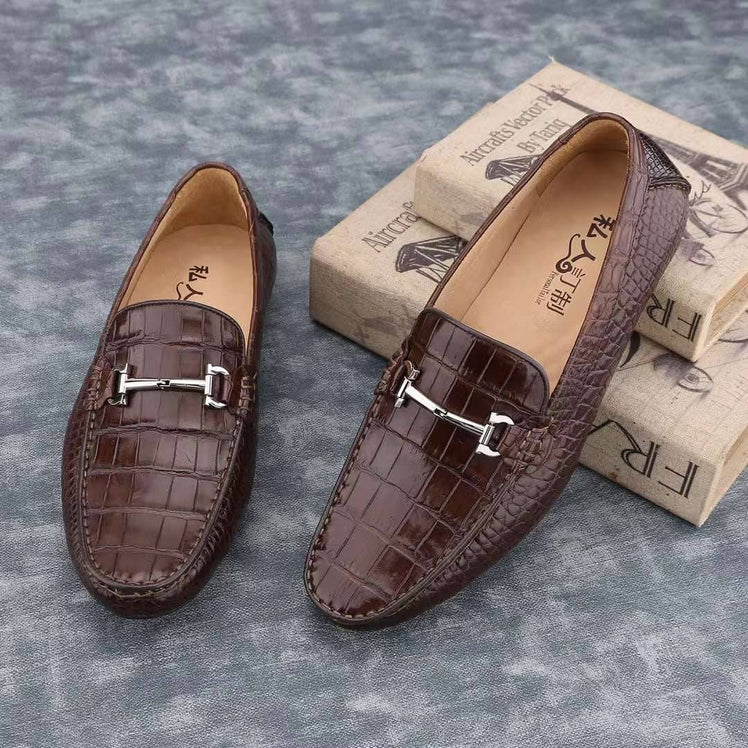 Crocodile Shoes Men's  Crocodile Leather Slip-On Bit Loafers