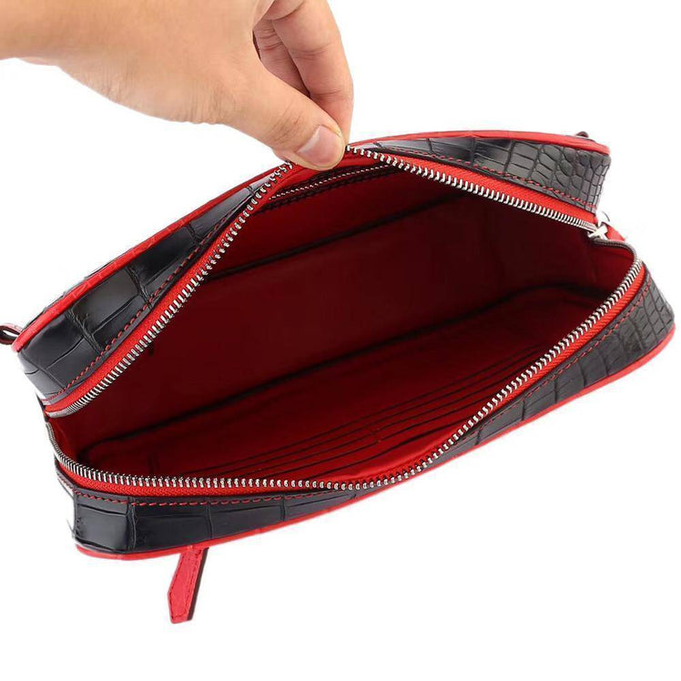 Men's Genuine Crocodile Cluthes Bags Wallet Purse Organizer Crossbody Wrist Bag with Removable Shoulder Strap