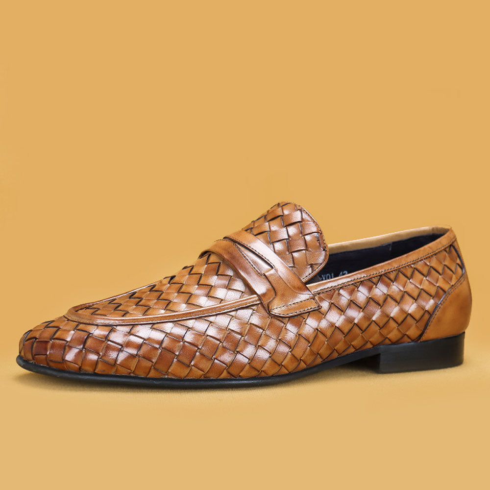 Men's Genuine Leather Handmade Woven Loafer Slip On Business Shoes