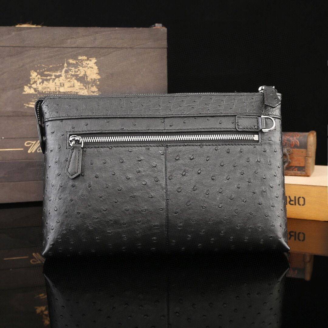 Men's Genuine Ostrich Leather Clutch Bag Black