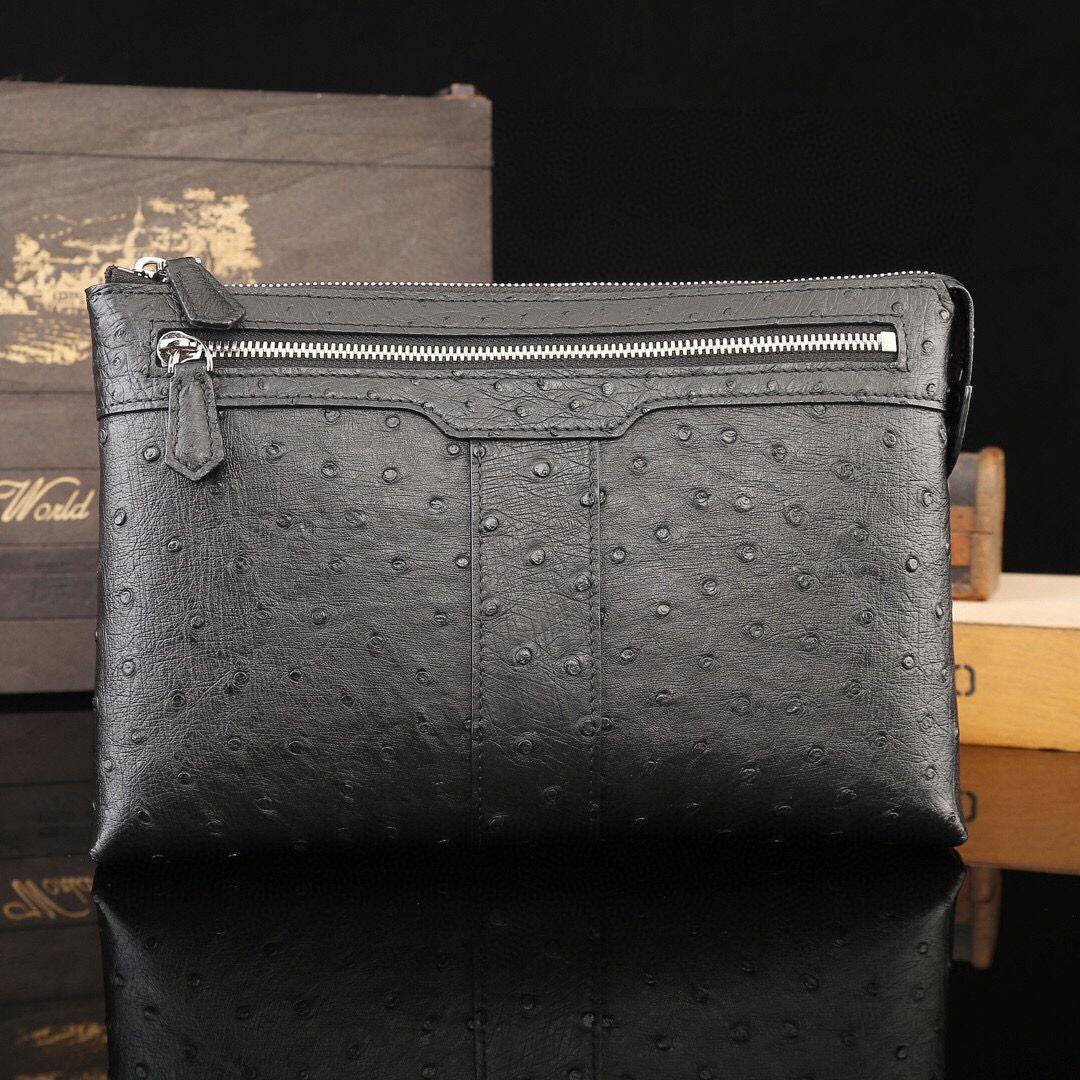 Men's Genuine Ostrich Leather Clutch Bag Black