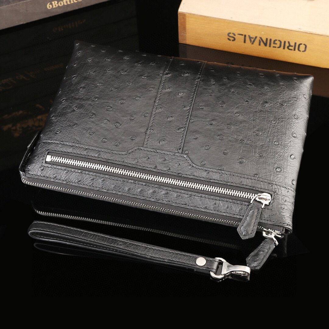 Men's Genuine Ostrich Leather Clutch Bag Black