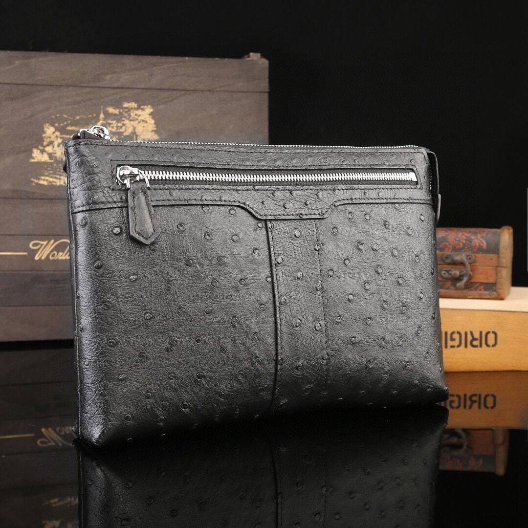 Men's Genuine Ostrich Leather Clutch Bag Black