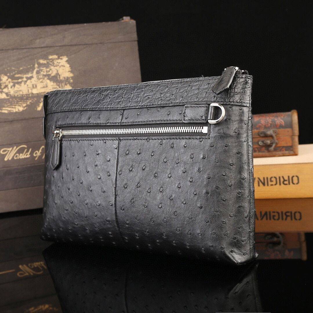 Men's Genuine Ostrich Leather Clutch Bag Black