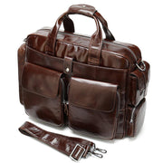 Men's Leather Briefcase Messenger Bag 14 Inch Laptop Shoulder Bag Large Volumn Business Briefcase With Trolley Belt