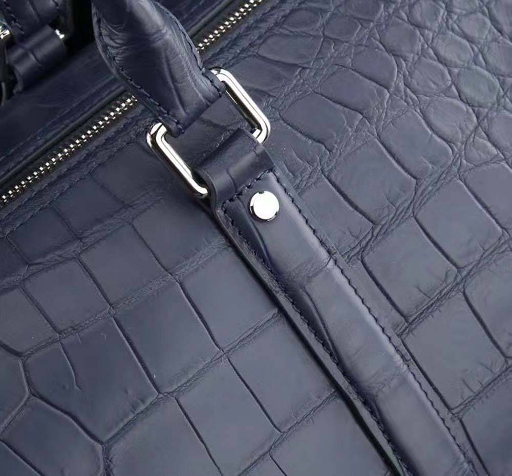 Men's Matt Genuine Crocodile Leather Travel Duffel Bags Dark Blue