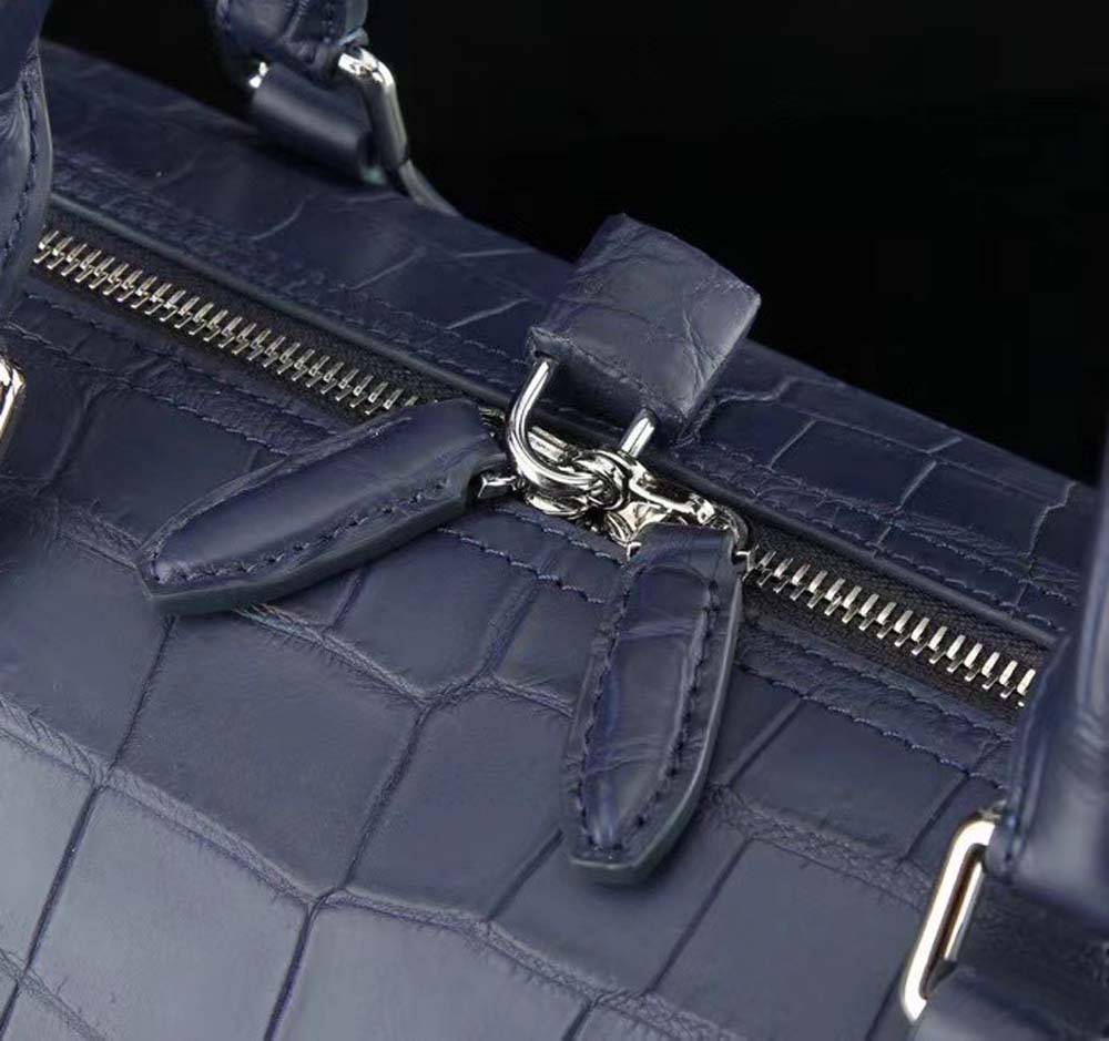 Men's Matt Genuine Crocodile Leather Travel Duffel Bags Dark Blue