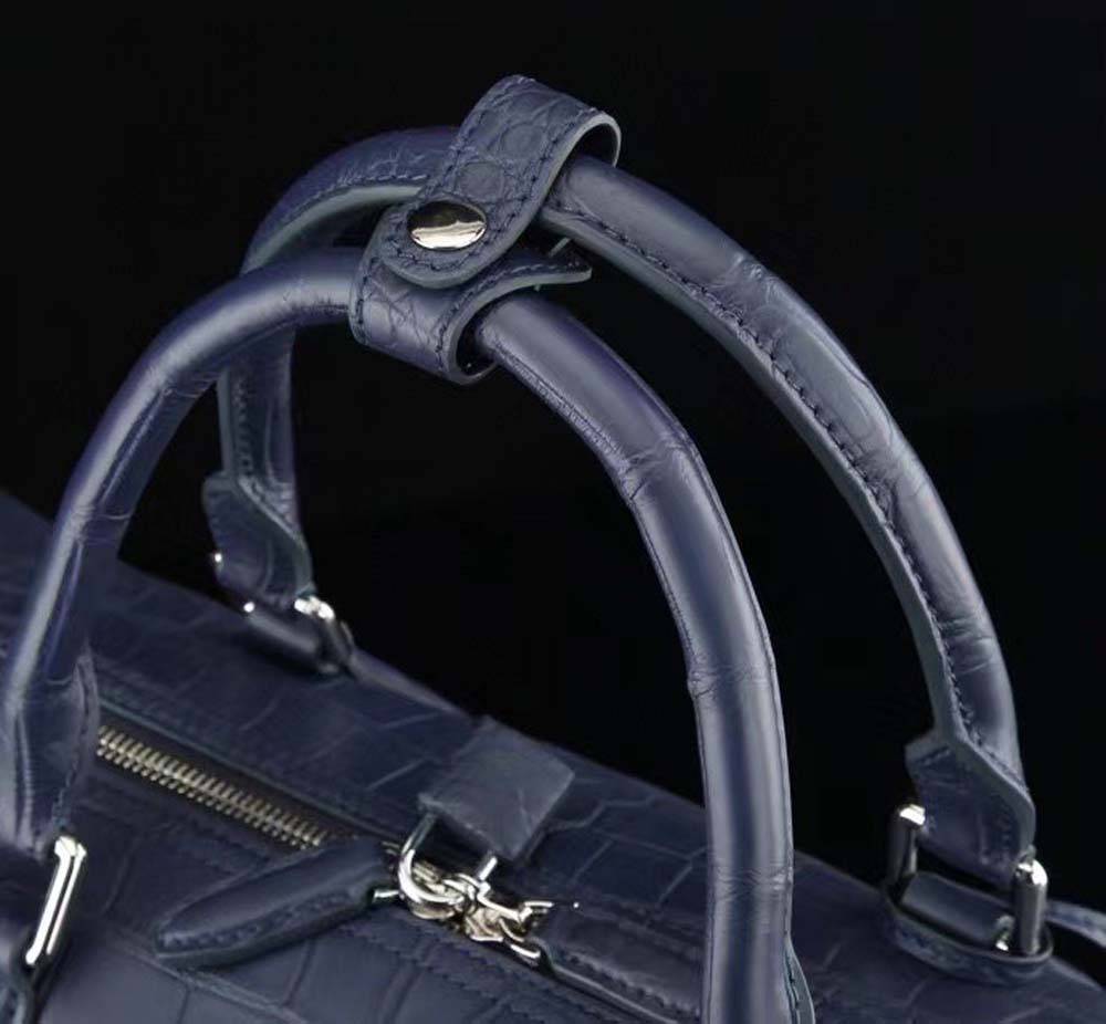 Men's Matt Genuine Crocodile Leather Travel Duffel Bags Dark Blue