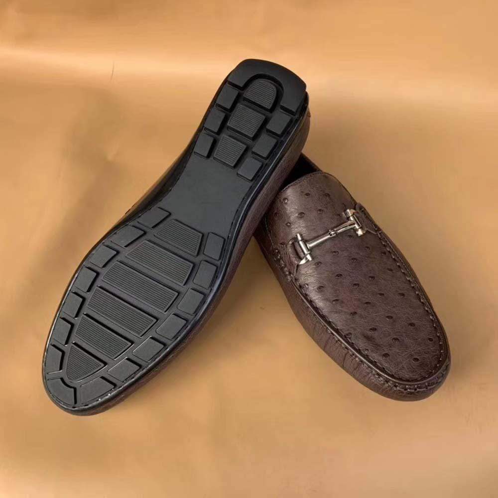 Crocodile Shoes Men's Ostirch Leather Loafers Shoes Fashion Driving Shoes Business Dress Loafter Shoes Car Shoes Brown