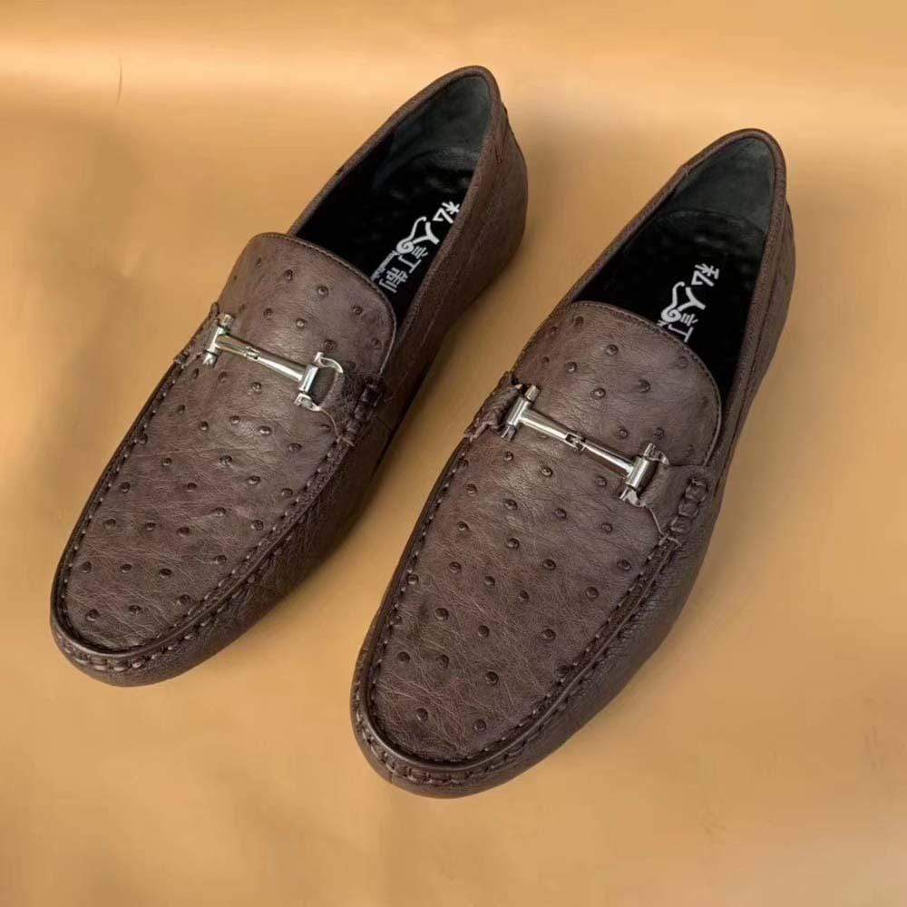 Crocodile Shoes Men's Ostirch Leather Loafers Shoes Fashion Driving Shoes Business Dress Loafter Shoes Car Shoes Brown