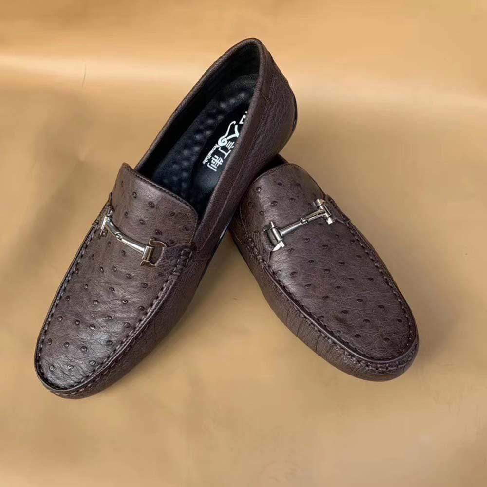 Crocodile Shoes Men's Ostirch Leather Loafers Shoes Fashion Driving Shoes Business Dress Loafter Shoes Car Shoes Brown