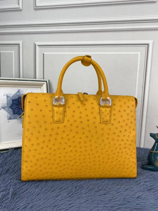 Men's Ostrich Skin Leather Business Laptop Briefcase Bag Yellow