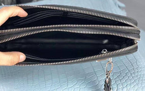 Men'sPearl Stingray Leather Business Double Code Lock Wallet With Wrist Strap Clutch Bag