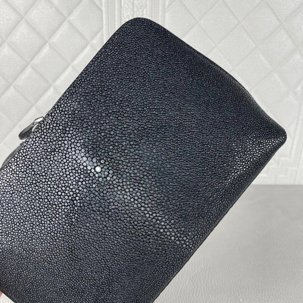 Men'sPearl Stingray Leather Business  Zip Wallet With Wrist Strap Clutch Bag Large