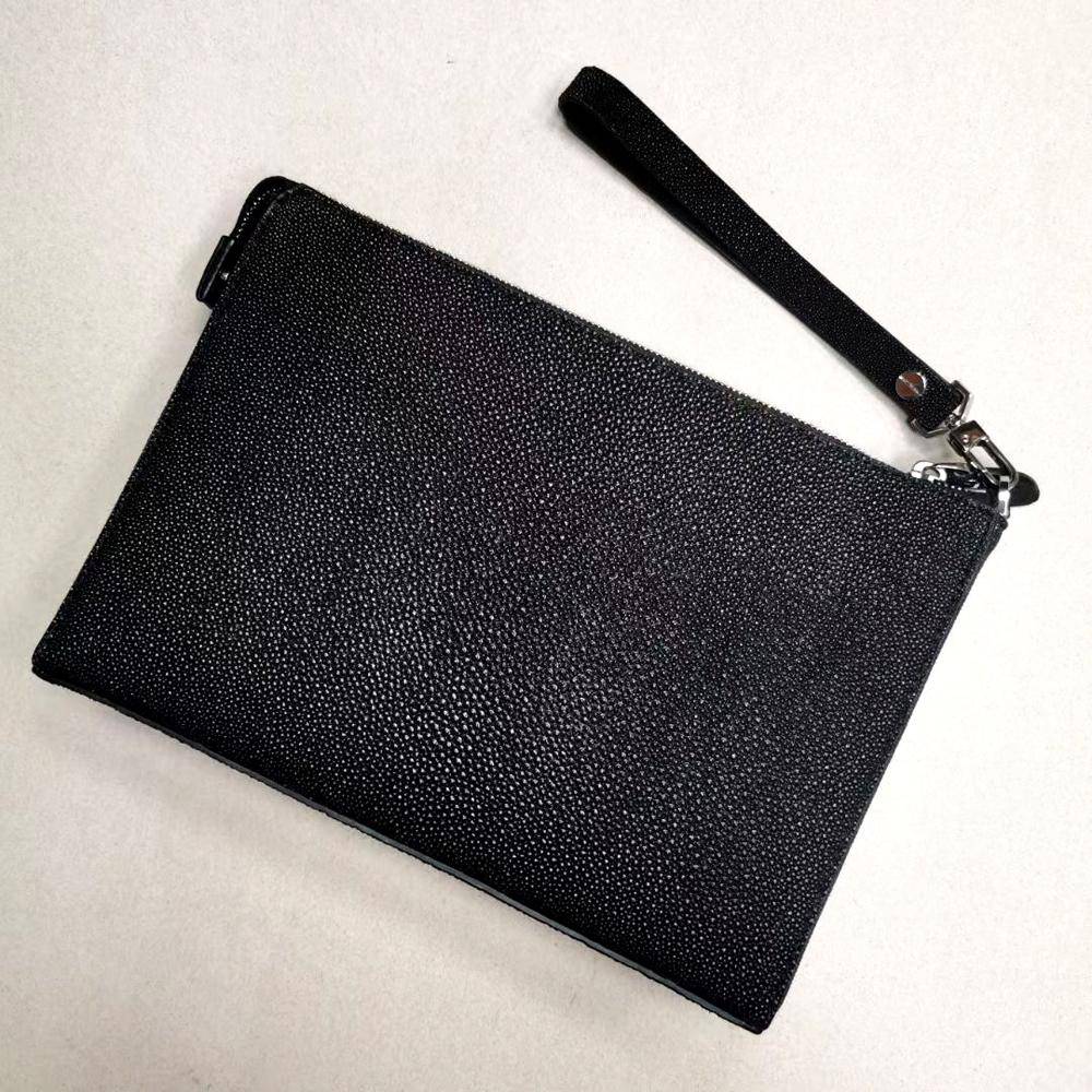 Men'sPearl Stingray Leather Envelop Business Zip Wallet With Wrist Removable Strap Clutch Bag