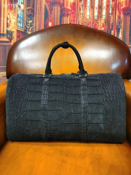 Men's Nubuck Crocodile Leather Large Travel Duffle Bag