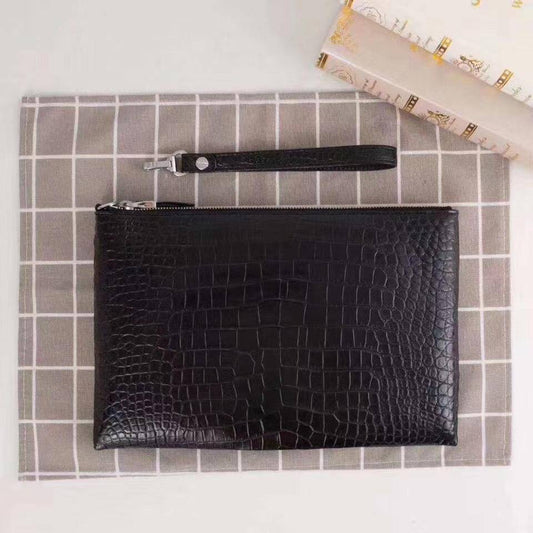 Mens Black Crocodile Leather Hand Carry Envelope Clutch Bag Men pouch