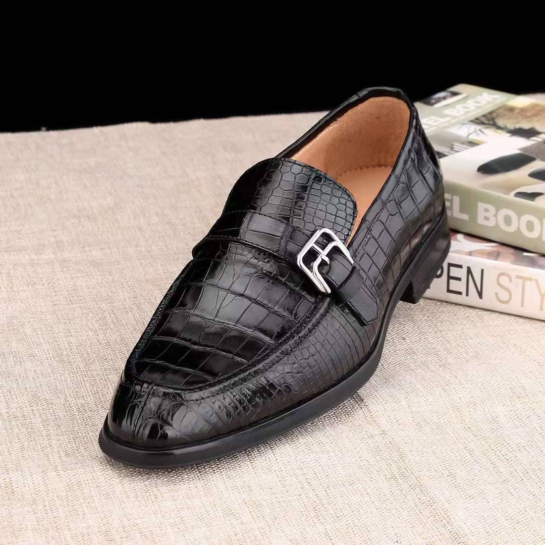 Crocodile Shoes Mens Casual Comfortable Genuine Crocodile Skin Leather Classic Fashion Buckle Slip On Driving Loafers