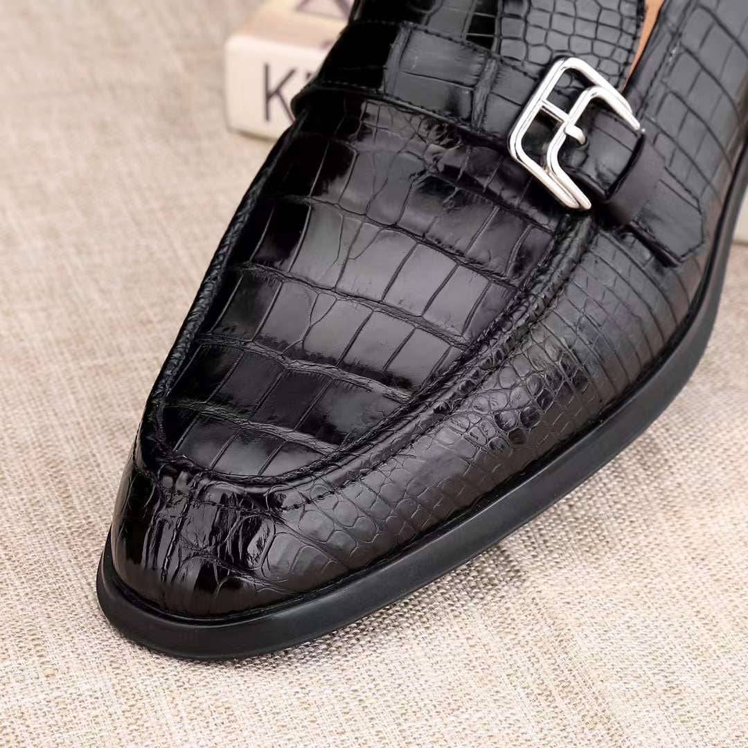 Crocodile Shoes Mens Casual Comfortable Genuine Crocodile Skin Leather Classic Fashion Buckle Slip On Driving Loafers