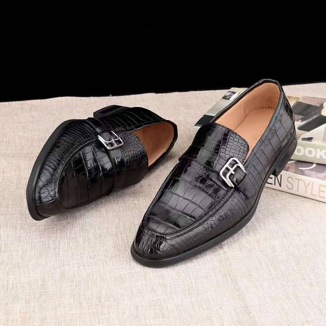 Crocodile Shoes Mens Casual Comfortable Genuine Crocodile Skin Leather Classic Fashion Buckle Slip On Driving Loafers