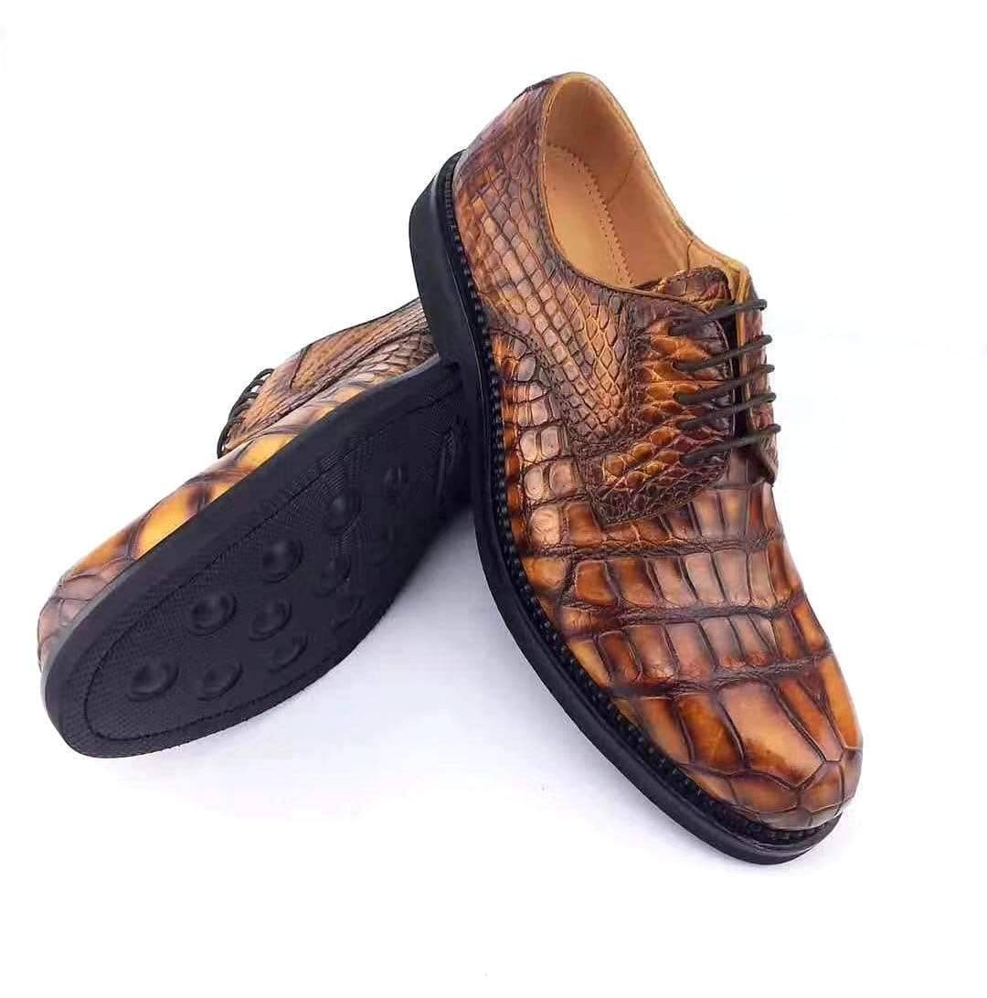 Crocodile Shoes Mens Classic Formal Footwea Man Fashion Style Genuine Crocodile Leather Derby Dress Shoes Brown