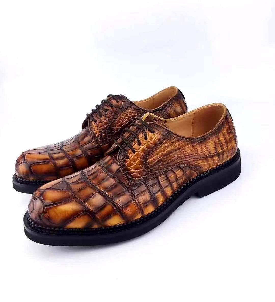 Crocodile Shoes Mens Classic Formal Footwea Man Fashion Style Genuine Crocodile Leather Derby Dress Shoes Brown