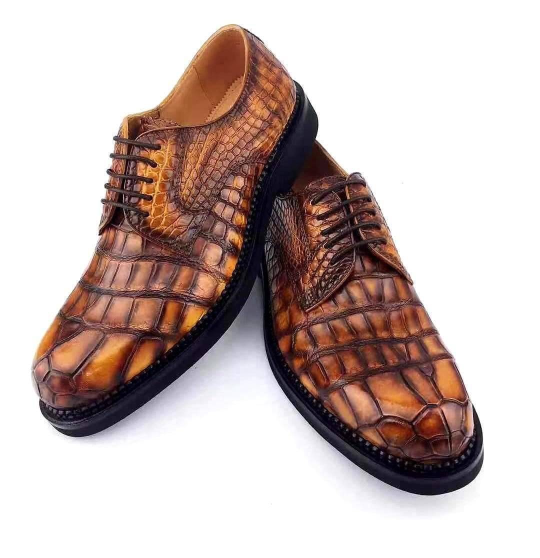 Crocodile Shoes Mens Classic Formal Footwea Man Fashion Style Genuine Crocodile Leather Derby Dress Shoes Brown