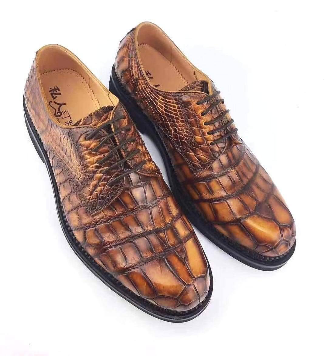 Crocodile Shoes Mens Classic Formal Footwea Man Fashion Style Genuine Crocodile Leather Derby Dress Shoes Brown