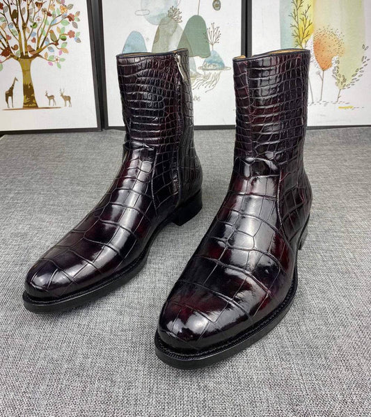 Mens Boots ,Crocodile Boots,Crocodile Shoes , Mens Crocodile Leather Side Zipper Boots