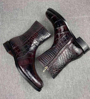 Mens Boots ,Crocodile Boots,Crocodile Shoes , Mens Crocodile Leather Side Zipper Boots