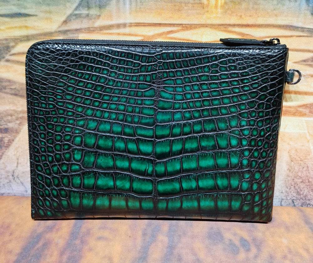 Mens Crocodile Leather  Business Zip Clutch Bags Vintage