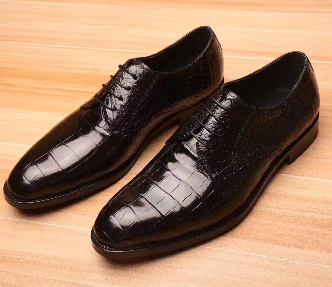 Crocodile Shoes Mens Crocodile  Leather Derby Lace Up Shoes