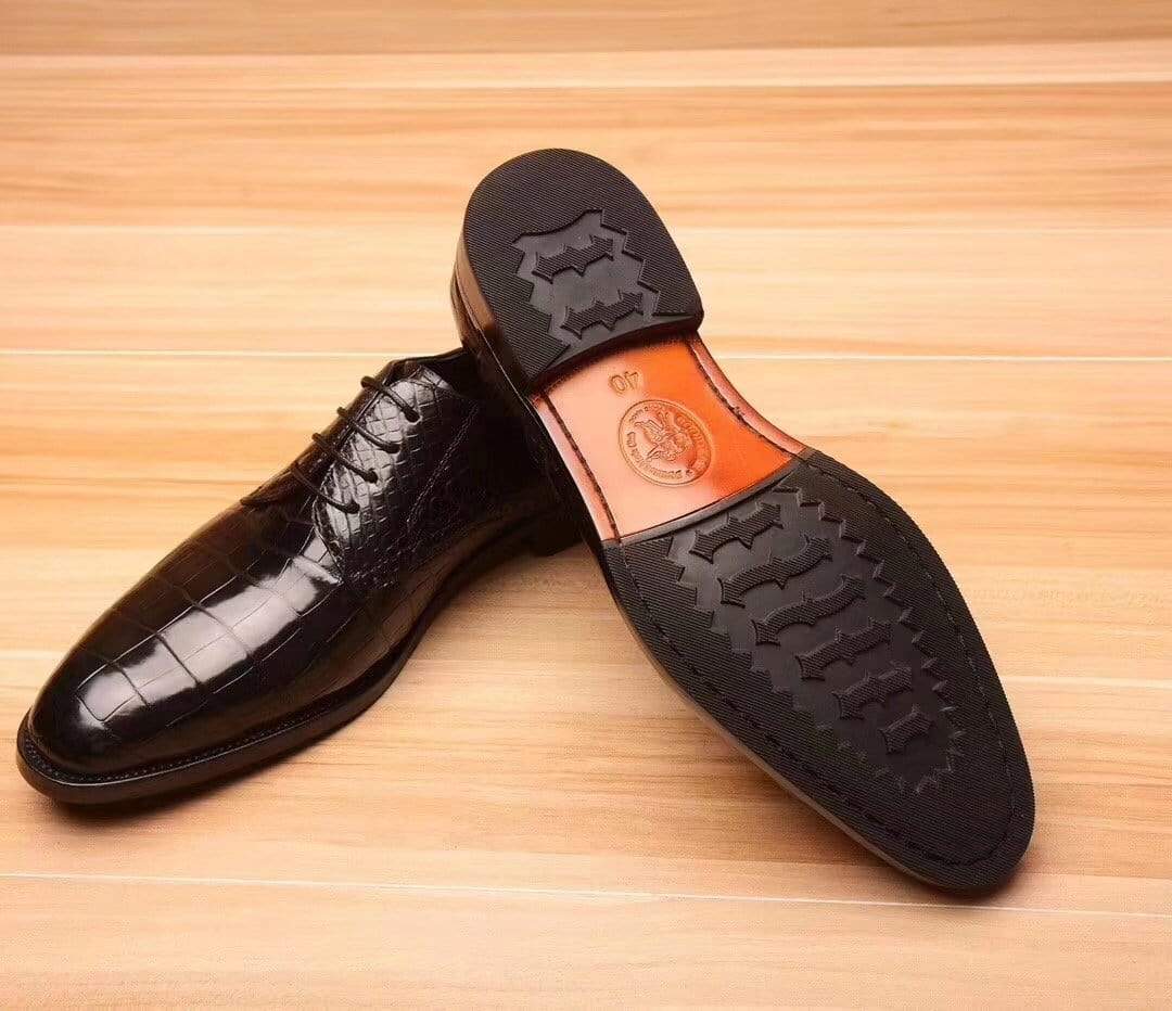 Crocodile Shoes Mens Crocodile  Leather Derby Lace Up Shoes