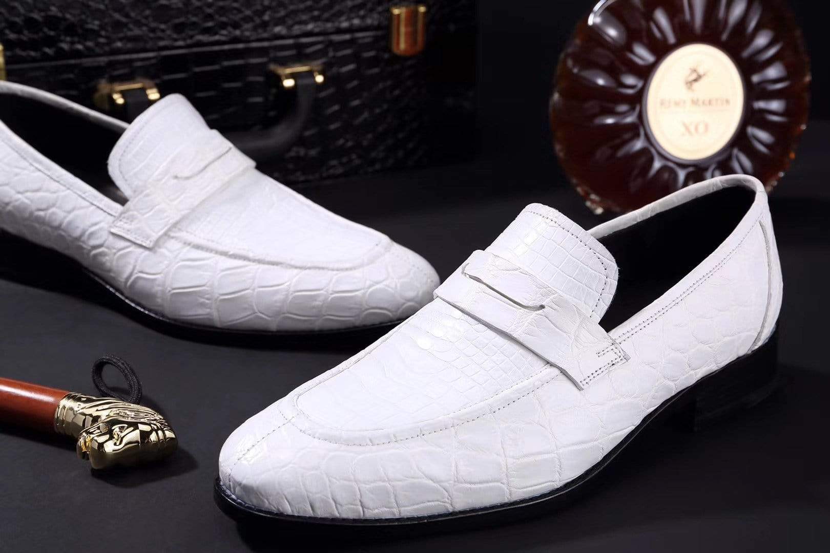 Crocodile Shoes Mens Crocodile Leather Penny Loafer Shoes White