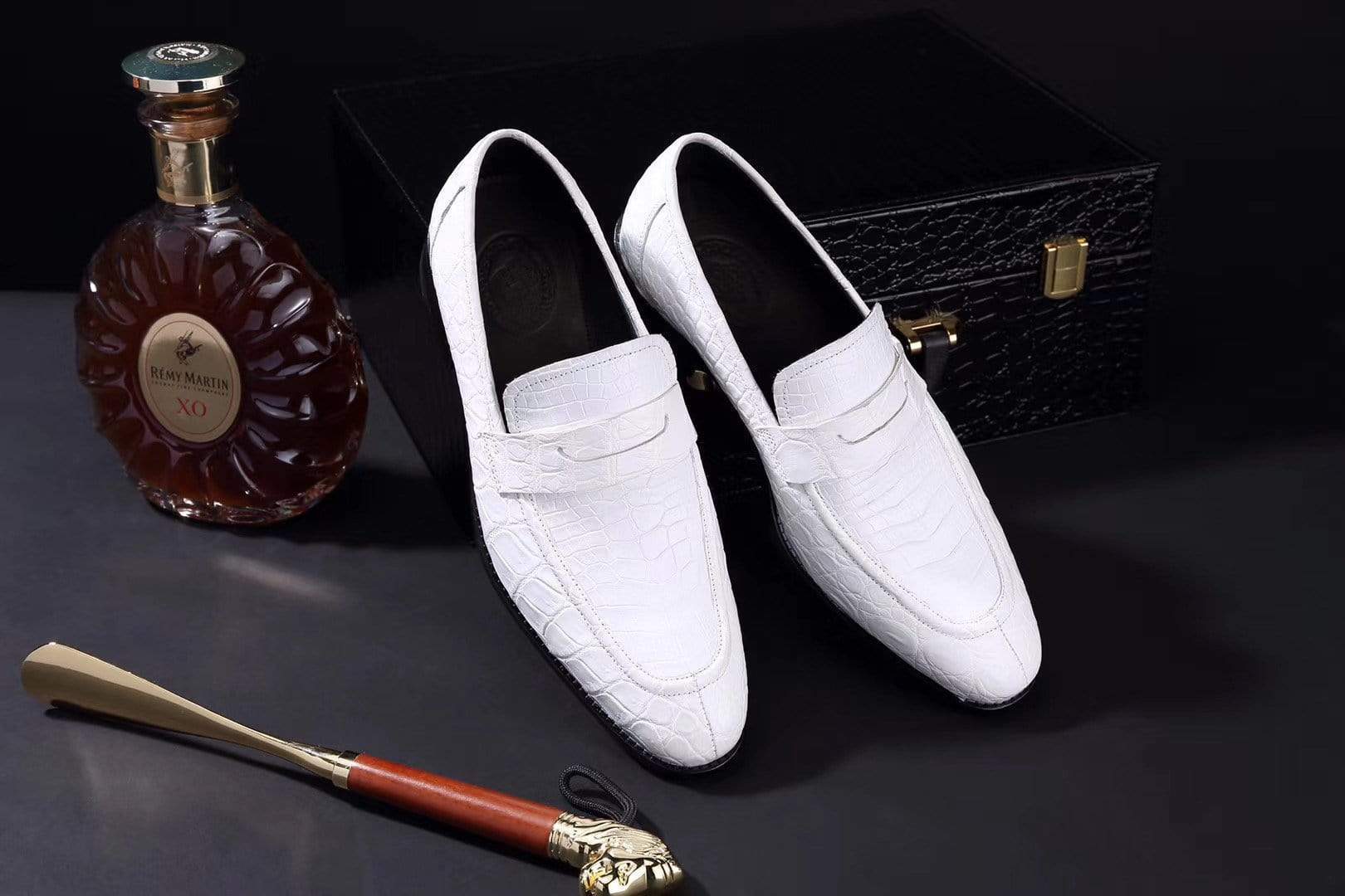 Crocodile Shoes Mens Crocodile Leather Penny Loafer Shoes White