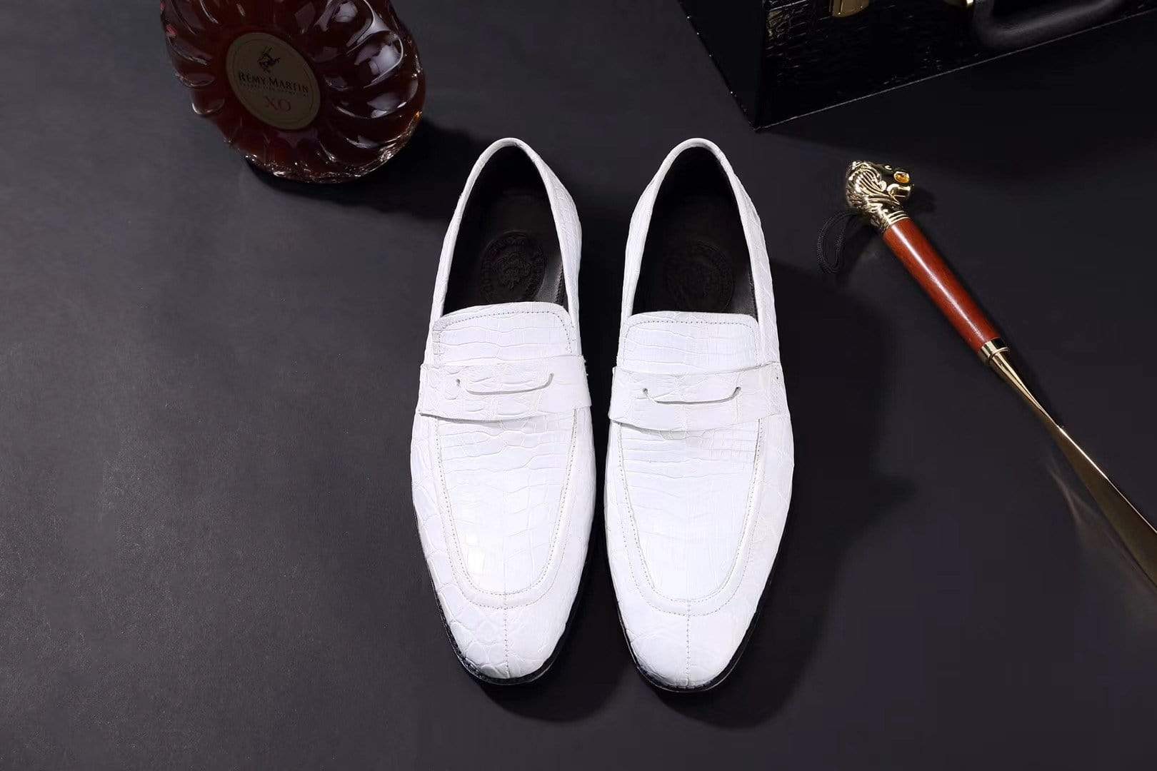 Crocodile Shoes Mens Crocodile Leather Penny Loafer Shoes White