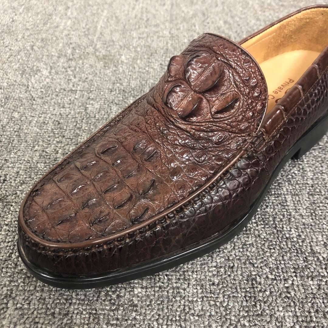 Crocodile Shoes Mens Crocodile Leather Penny Slip-On Driving Loafer Shoes