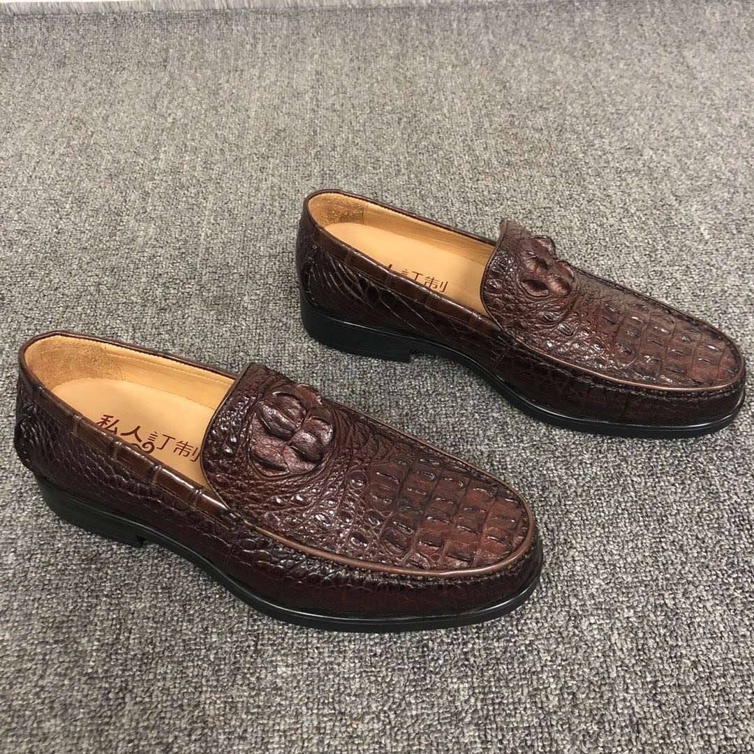 Crocodile Shoes Mens Crocodile Leather Penny Slip-On Driving Loafer Shoes