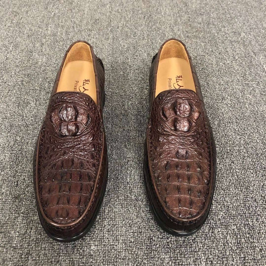 Crocodile Shoes Mens Crocodile Leather Penny Slip-On Driving Loafer Shoes