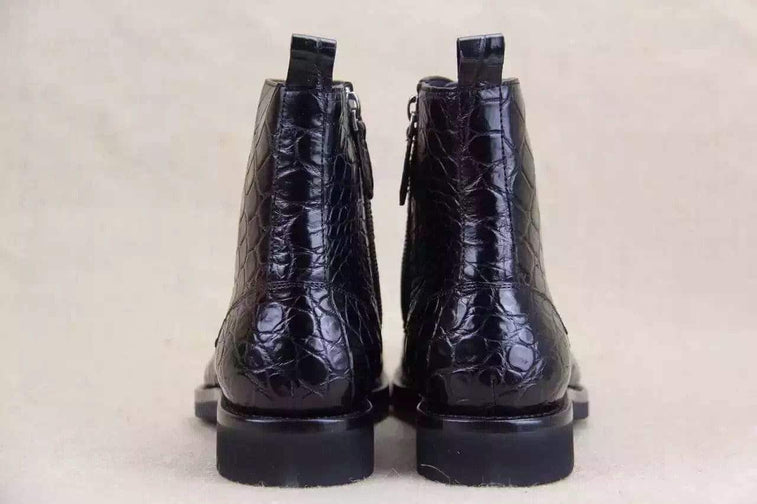 Crocodile Shoes Mens Crocodile Leather  Side Zipper  Lace Up  Boots