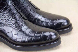 Crocodile Shoes Mens Crocodile Leather  Side Zipper  Lace Up  Boots