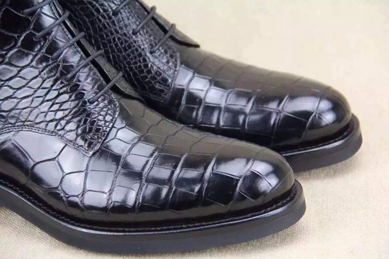 Crocodile Shoes Mens Crocodile Leather  Side Zipper  Lace Up  Boots