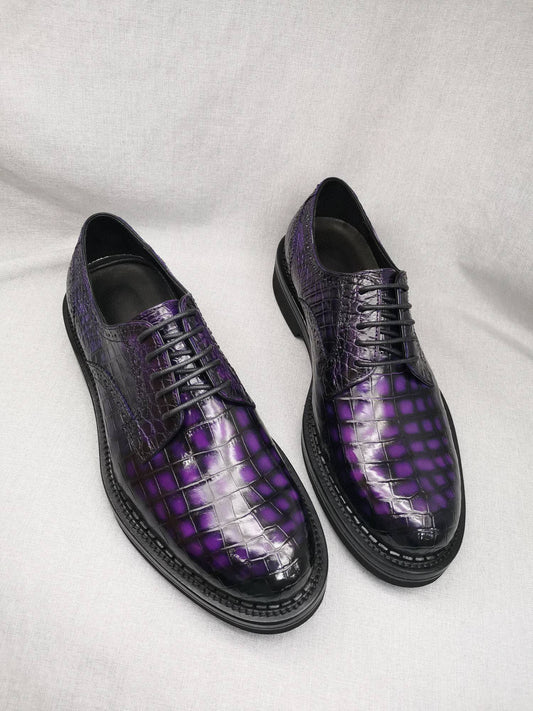 Crocodile Shoes Mens Genuine Crocodile Leather Derby Lace Up Dress Shoe Vintage Purple