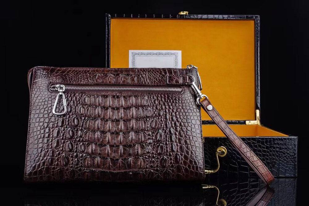 Mens Genuine Crocodile Skin Leather Clutch Bag