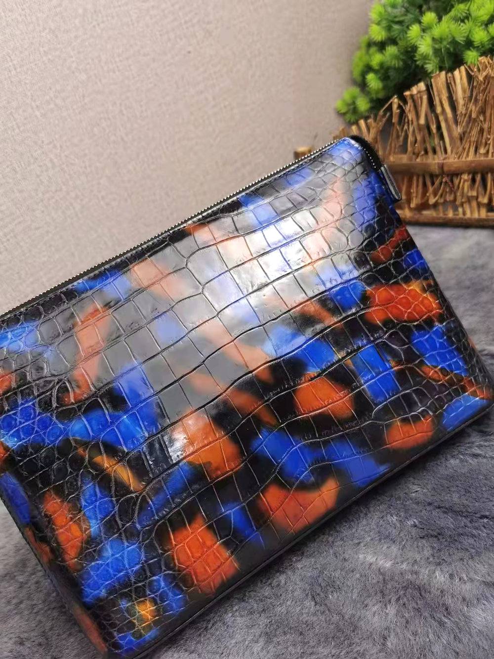 Mens Genuine Crocodile Skin Leather Clutch Vintage Multi Color