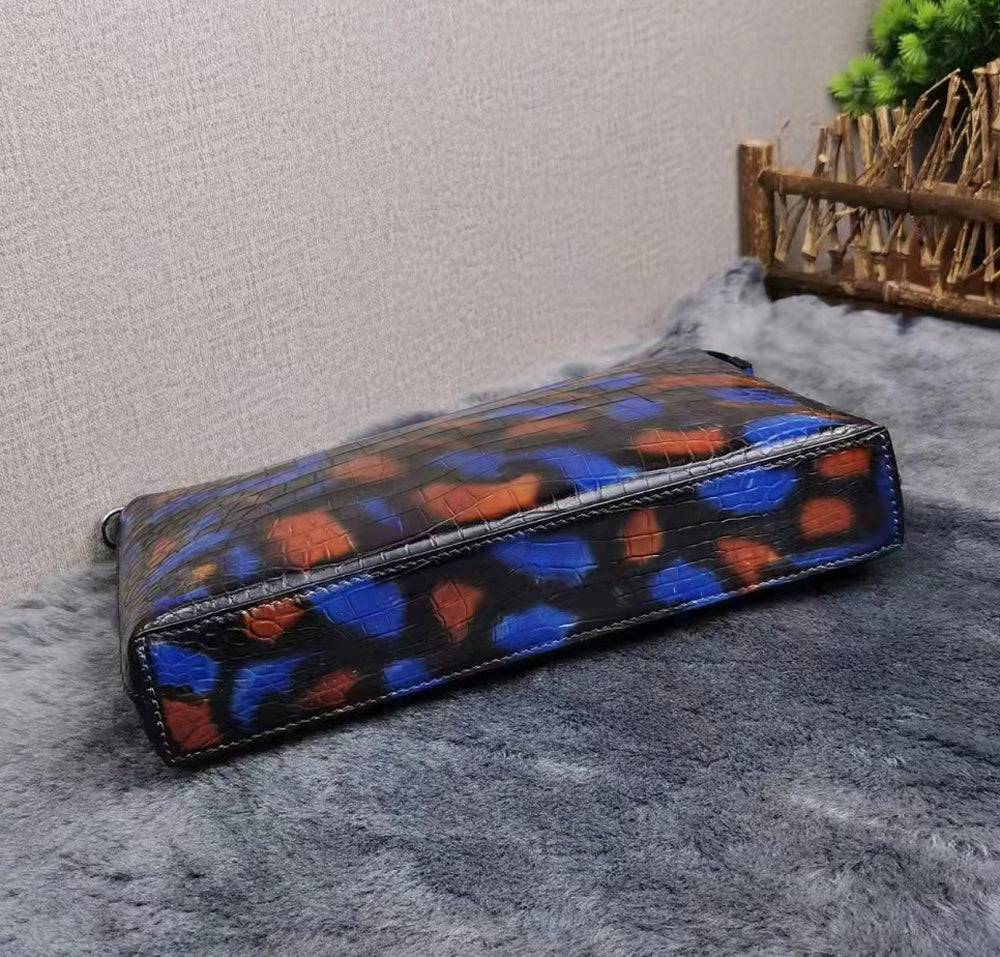 Mens Genuine Crocodile Skin Leather Clutch Vintage Multi Color