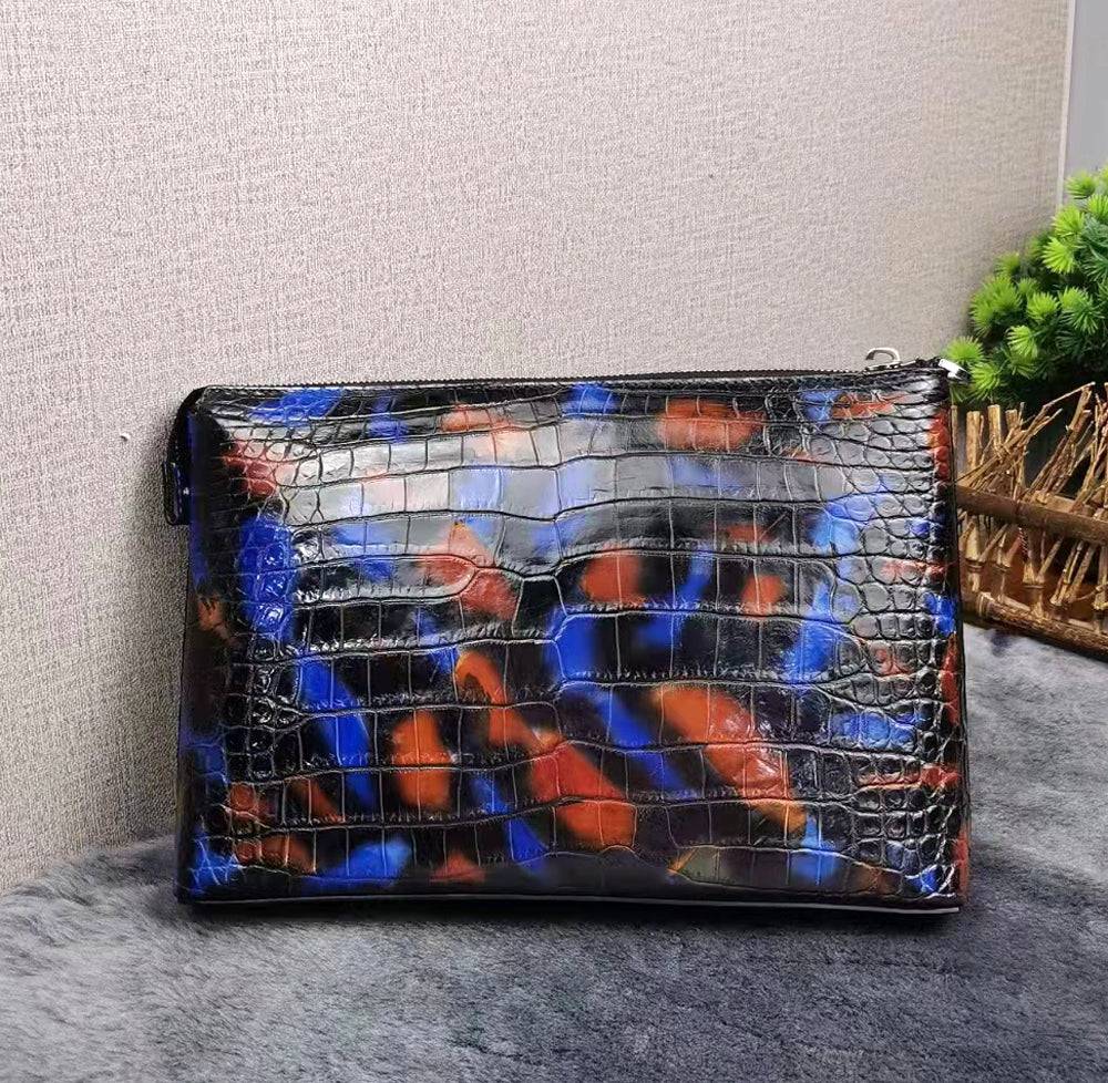 Mens Genuine Crocodile Skin Leather Clutch Vintage Multi Color